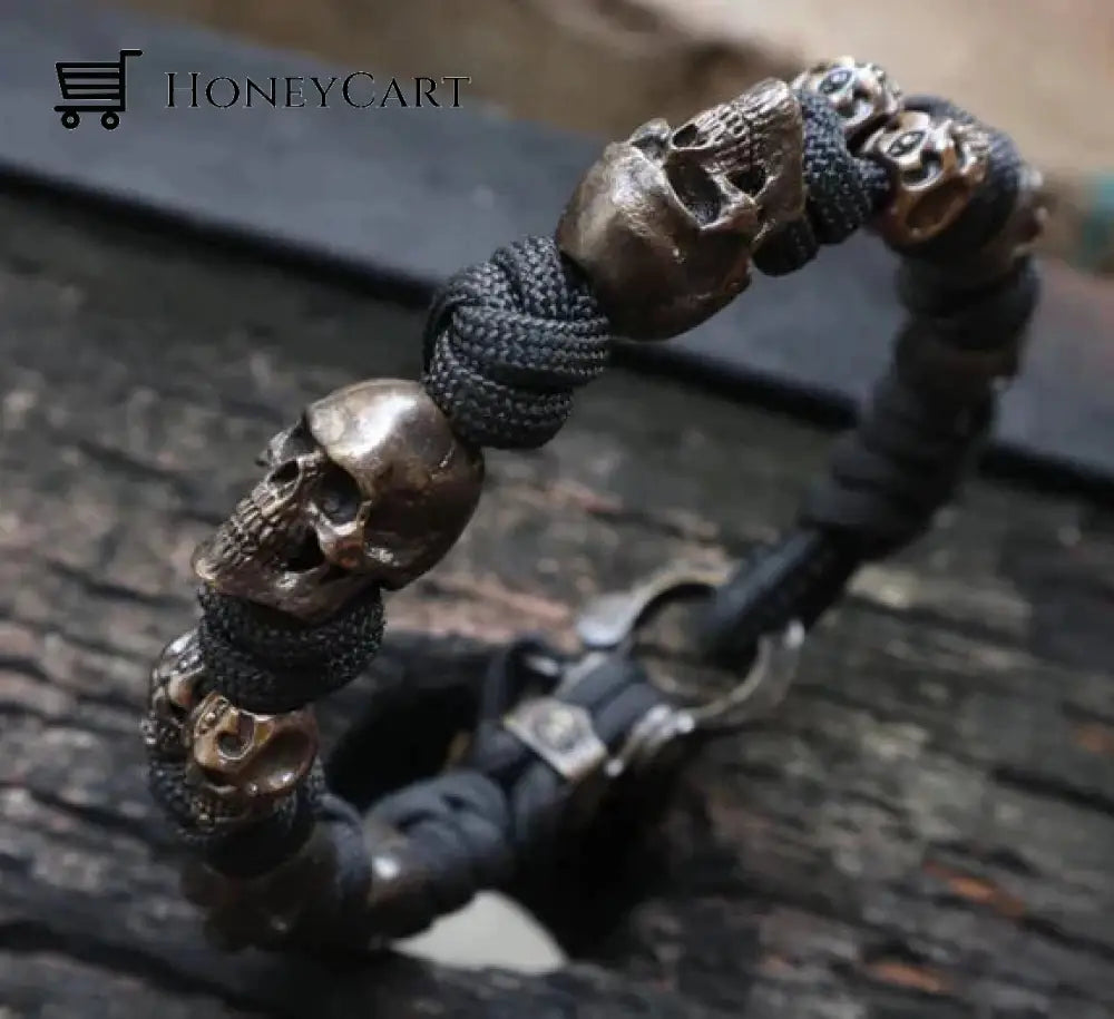 Sterling Silver Skull Army Premium Paracord Bracelet Black / 19~21Cm