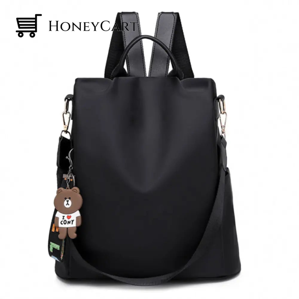 Student Waterproof Nylon Anti-Theft Backpack Bag Black