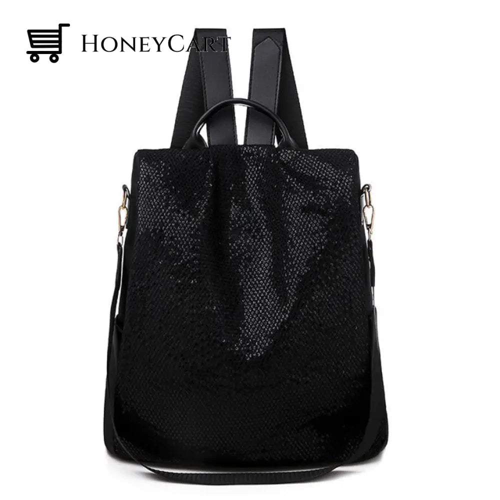 Student Waterproof Nylon Anti-Theft Backpack Bag Black Sequence