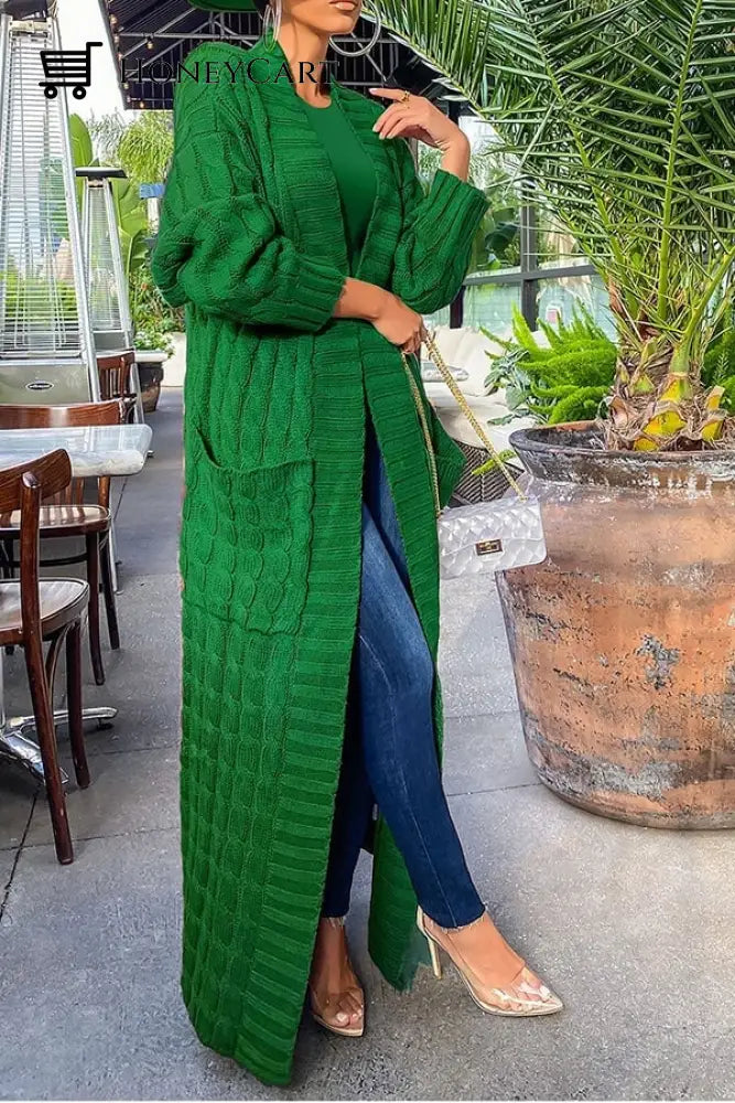 Stylish Cable Knit Dual Pocket Cardigan Green / S