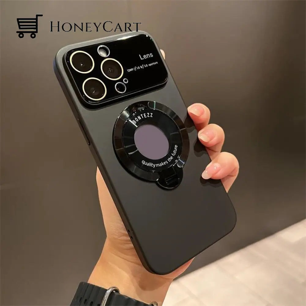 The New Large Window Leakage Label Magnetic Foldable Bracket Stand Cover Case For Iphone Black / 14