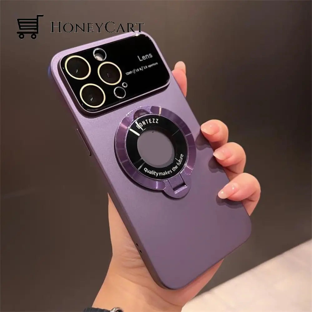 The New Large Window Leakage Label Magnetic Foldable Bracket Stand Cover Case For Iphone Purple / 14