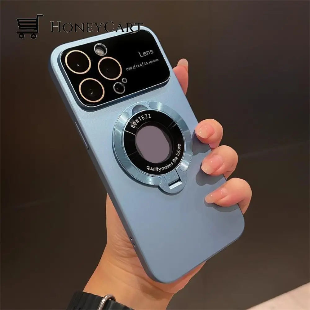 The New Large Window Leakage Label Magnetic Foldable Bracket Stand Cover Case For Iphone Sierra Blue