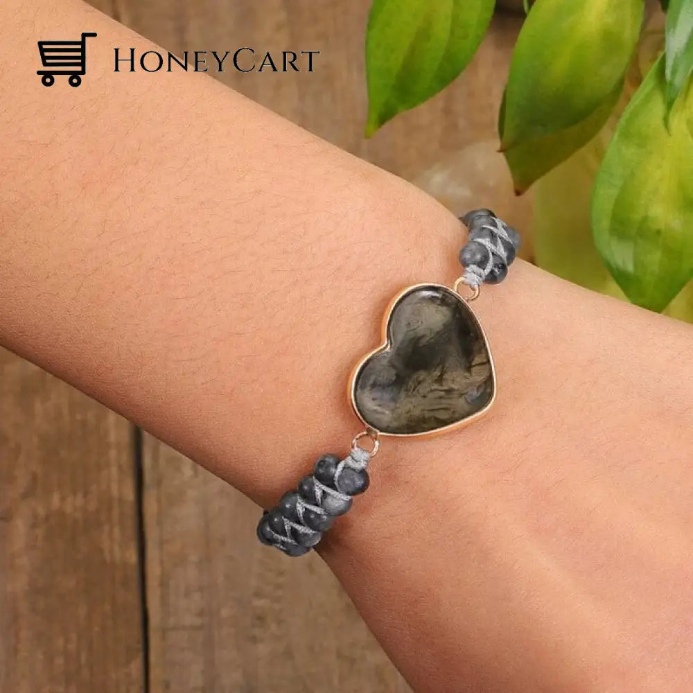 To My Granddaughter Love You Forever Jasper Heart Bracelet