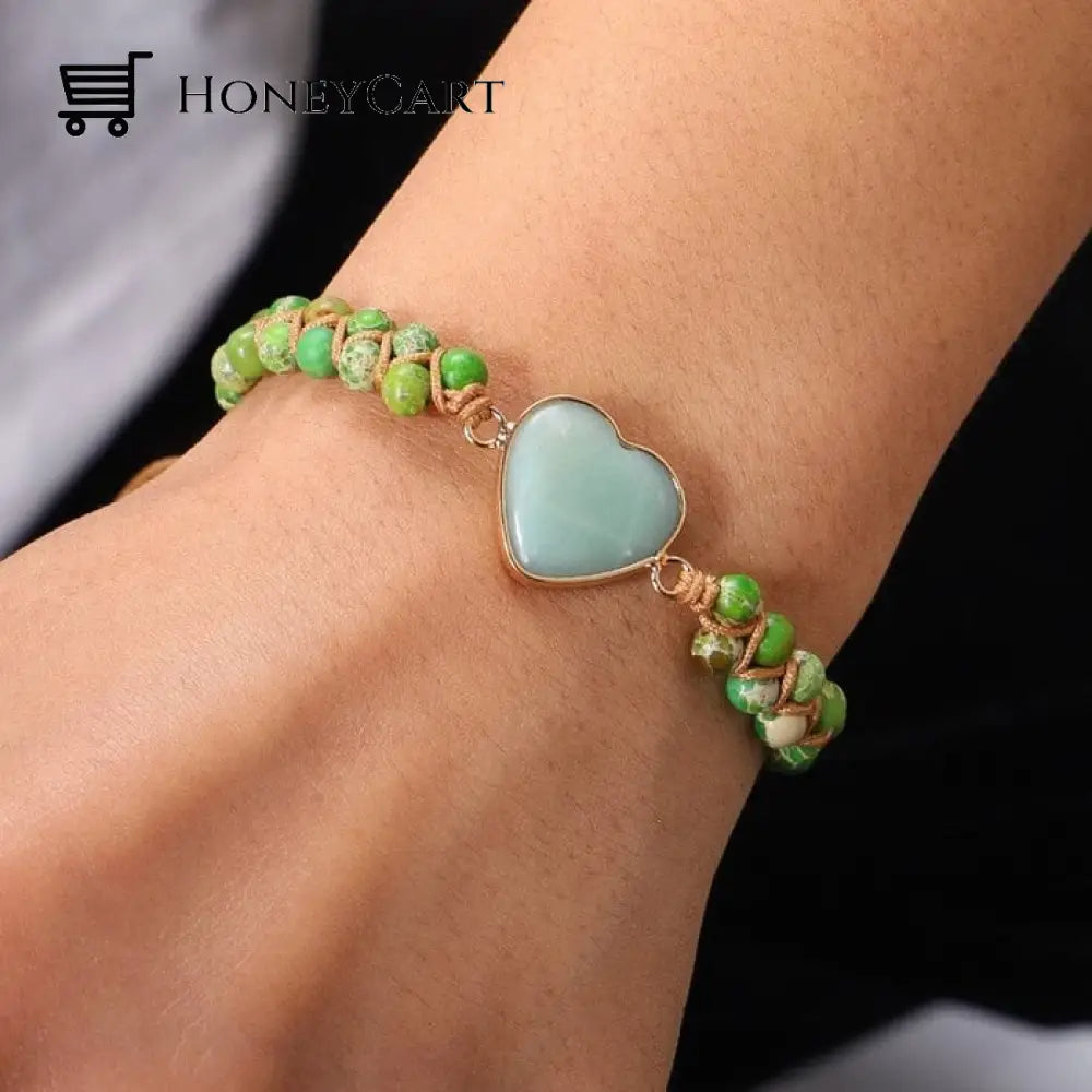 To My Granddaughter Love You Forever Jasper Heart Bracelet