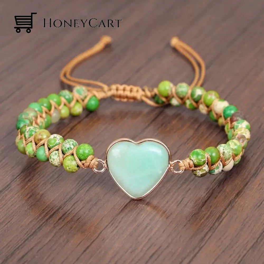 To My Granddaughter Love You Forever Jasper Heart Bracelet Green
