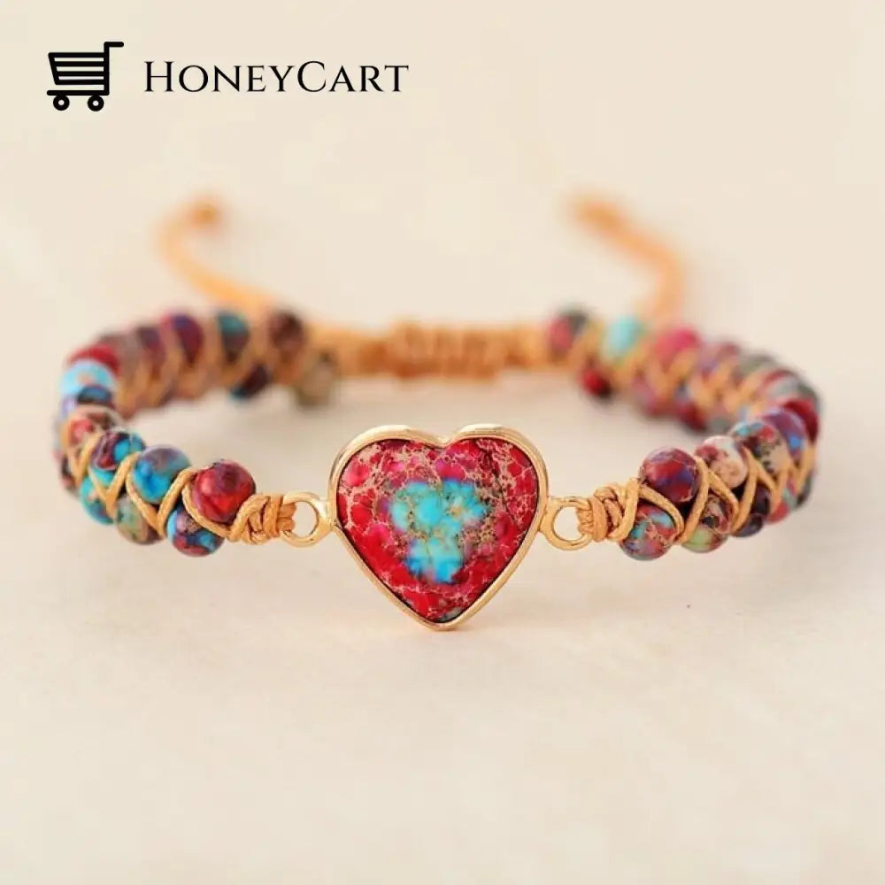 To My Granddaughter Love You Forever Jasper Heart Bracelet Red