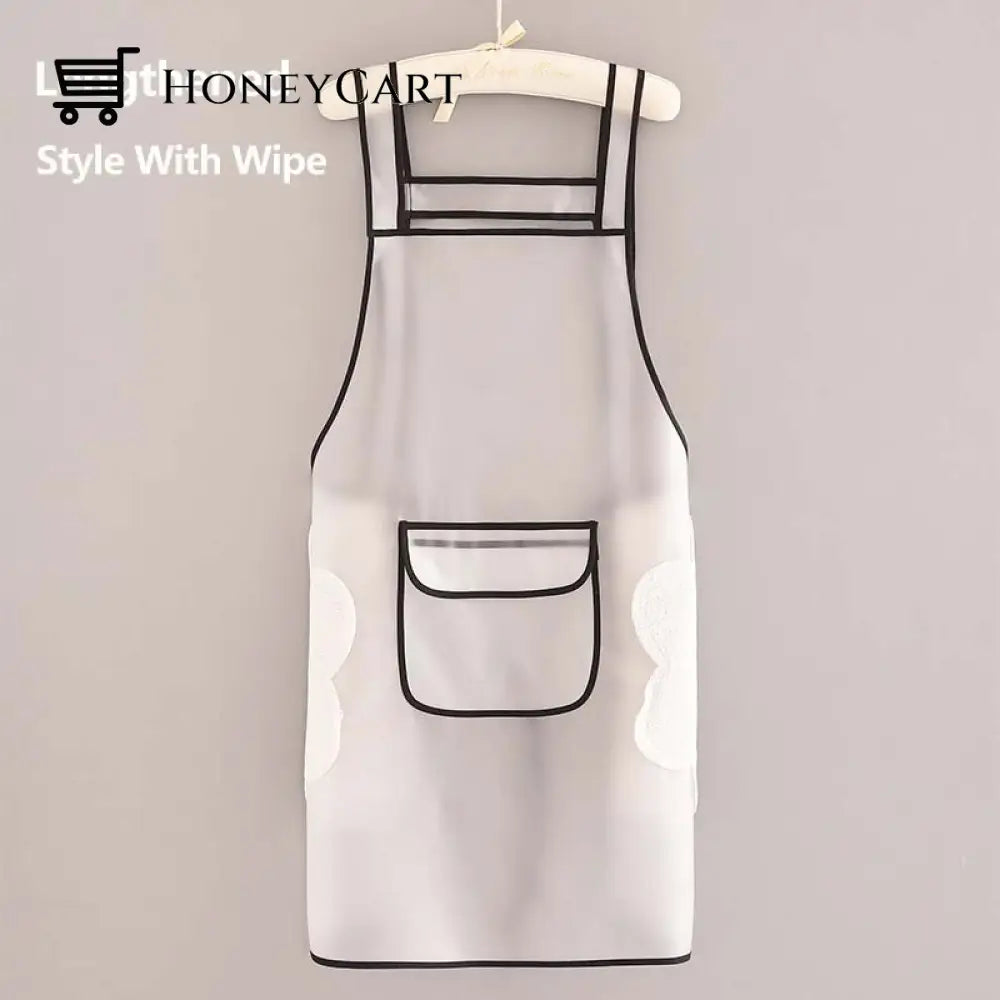 Transparent Waterproof Kitchen Apron Lengthened W Wipe