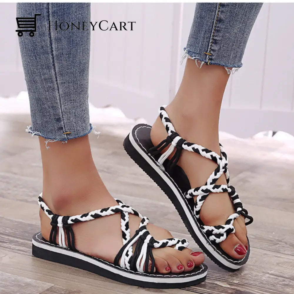 Tropical Mixed Color Matching Rope Knot Thong Sandals For Women