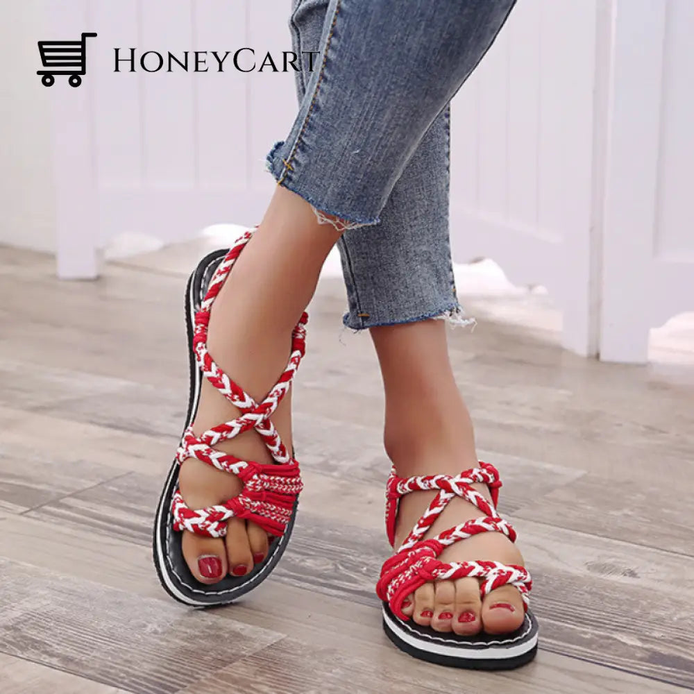 Tropical Mixed Color Matching Rope Knot Thong Sandals For Women