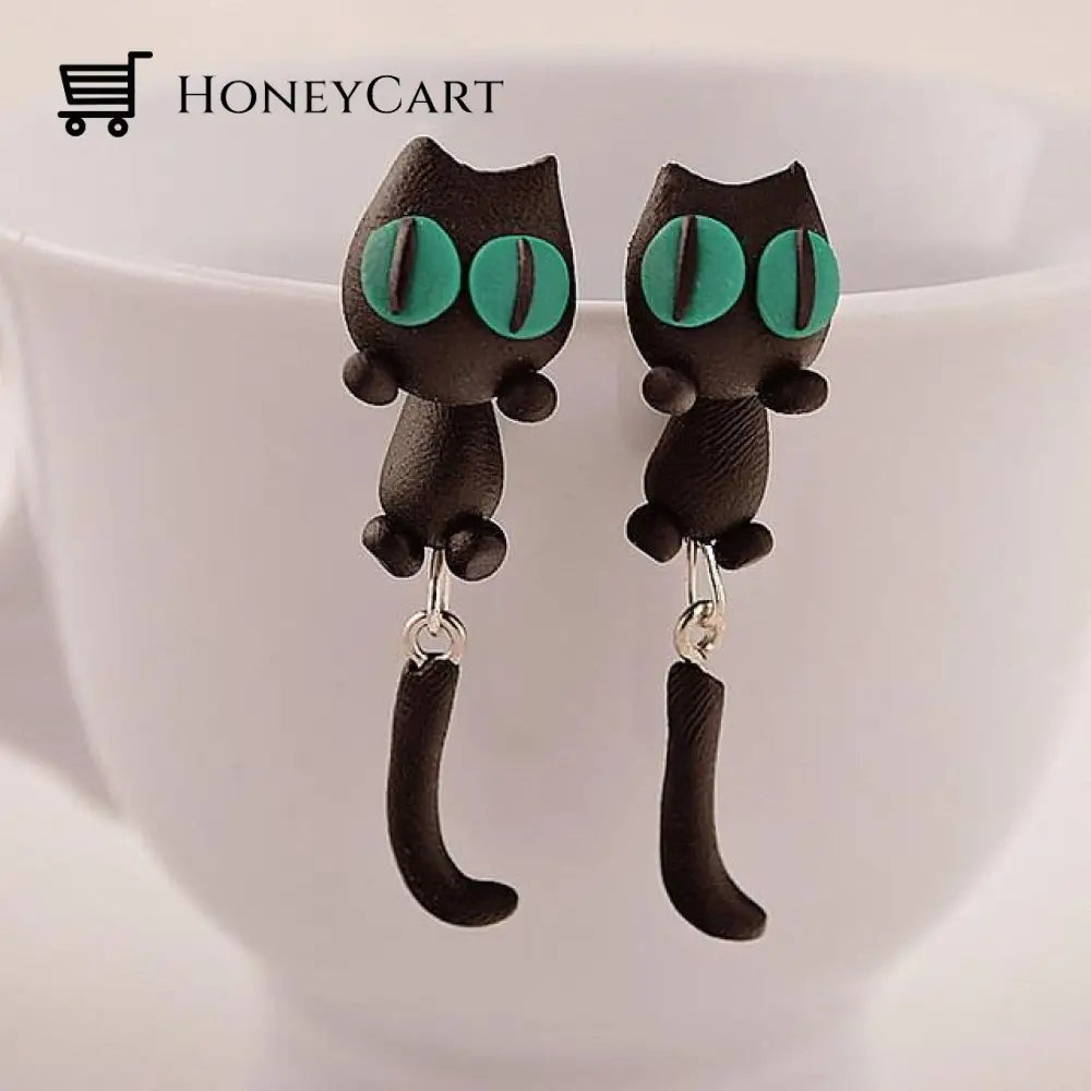 Unique Cat Earrings Green Eyes