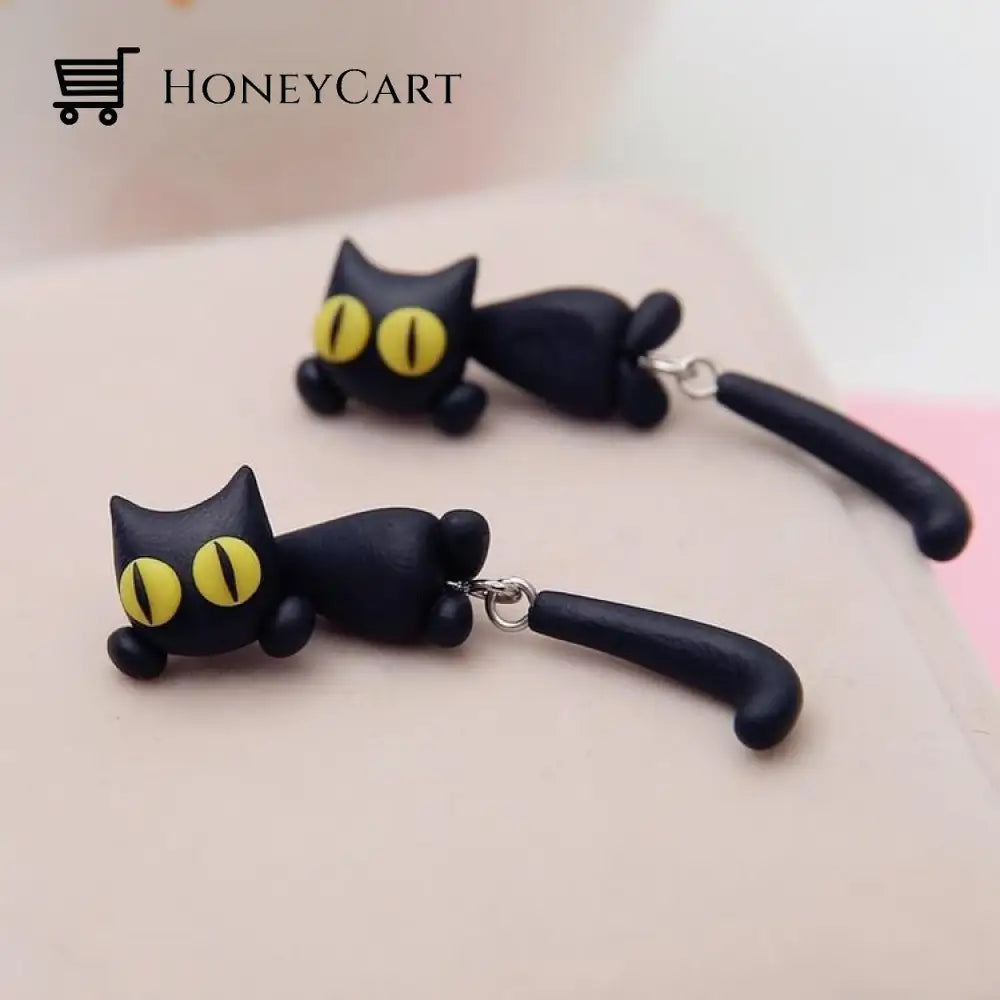 Unique Cat Earrings Yellow Eyes