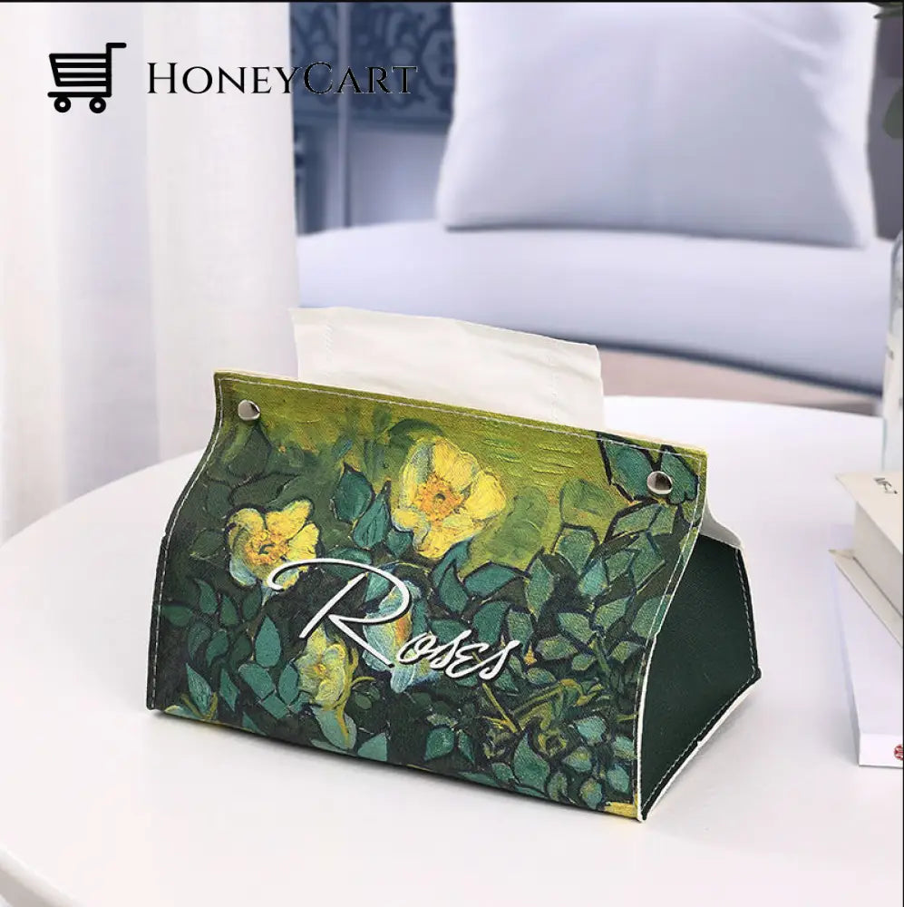 Van Gogh Oil Painting Tissue Box White Rose Tool