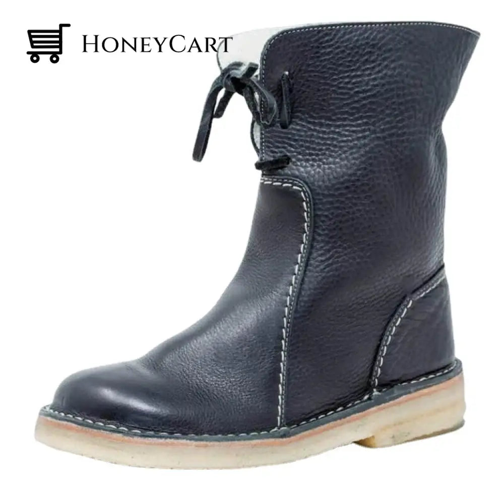 Vintage Buttery Soft Waterproof Wool Lined Boots Black / Us5.5/Eu35 Shoes