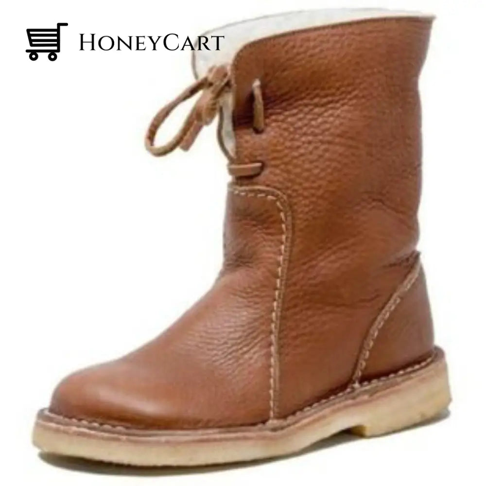 Vintage Buttery Soft Waterproof Wool Lined Boots Brown / Us5.5/Eu35 Shoes
