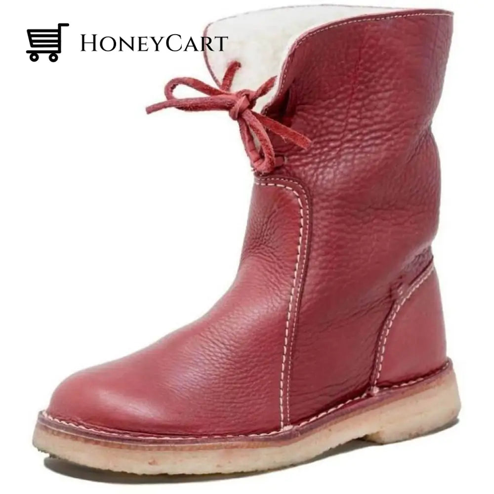 Vintage Buttery Soft Waterproof Wool Lined Boots Red / Us5.5/Eu35 Shoes