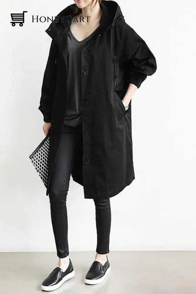 Waterproof Oversized Hooded Windbreaker Rain Jacket Black / S