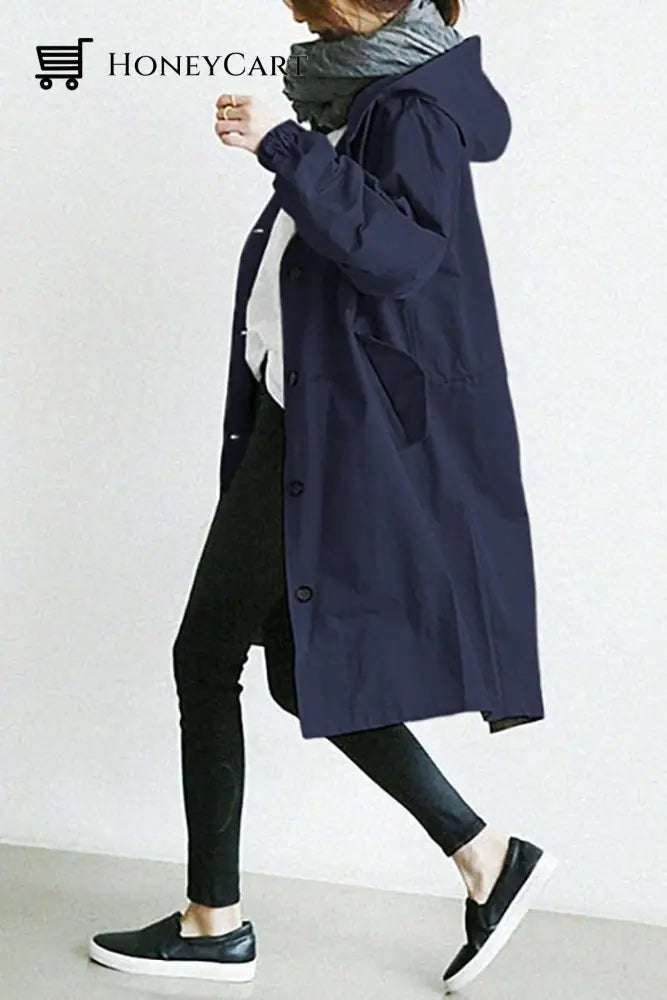 Waterproof Oversized Hooded Windbreaker Rain Jacket Navy / S