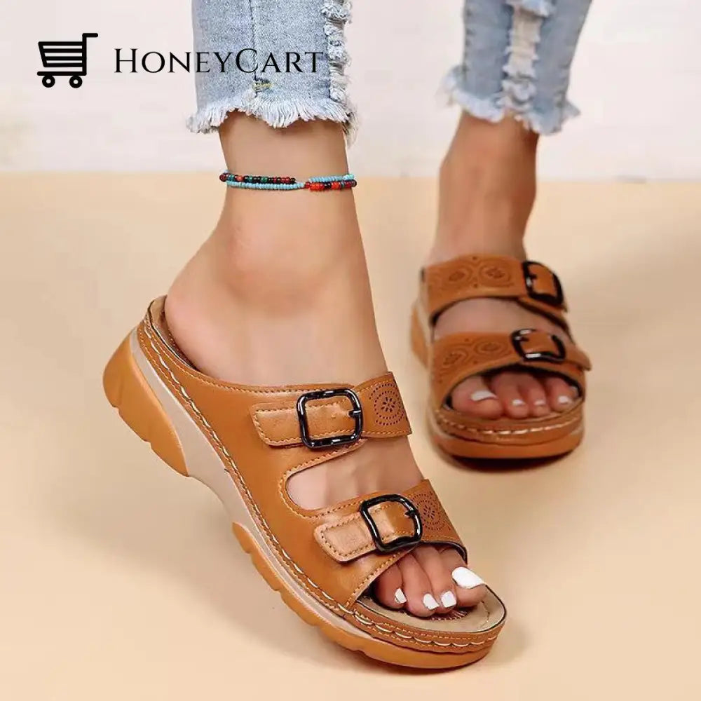 Wedge Heel Casual Sandals Khaki / Us9.5-10