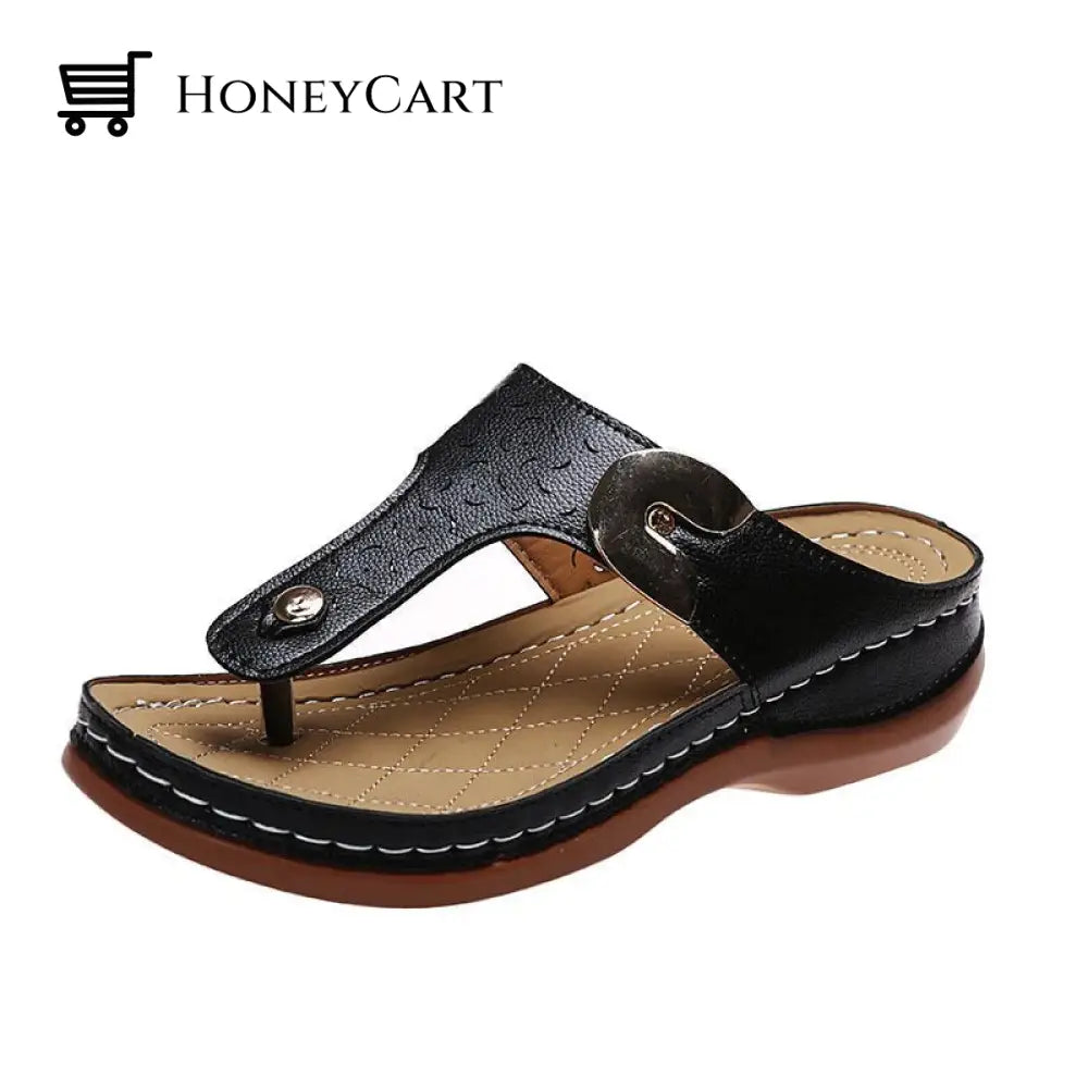 Wedge Heel Flip Flops Black / 35