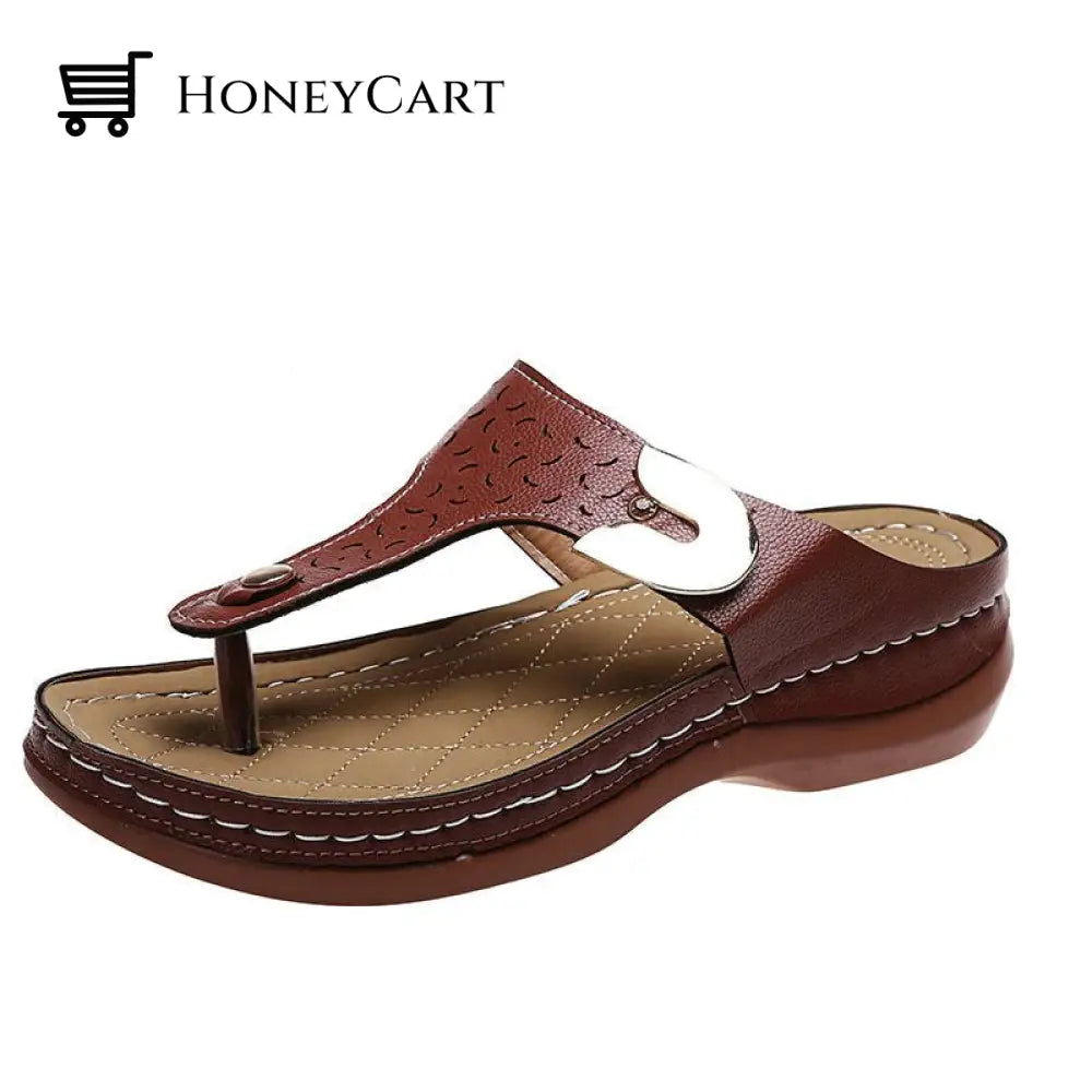 Wedge Heel Flip Flops Brown / 35