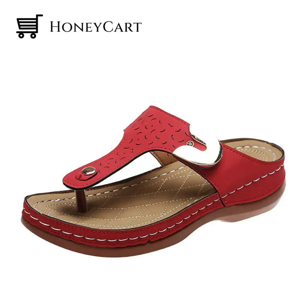 Wedge Heel Flip Flops Red / 35