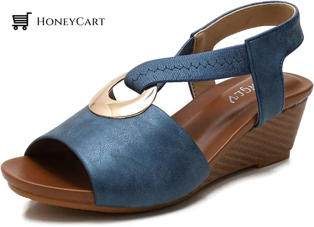 Wedge Sandals For Women Closed Toe 41 / Blue Ltt-Shoes