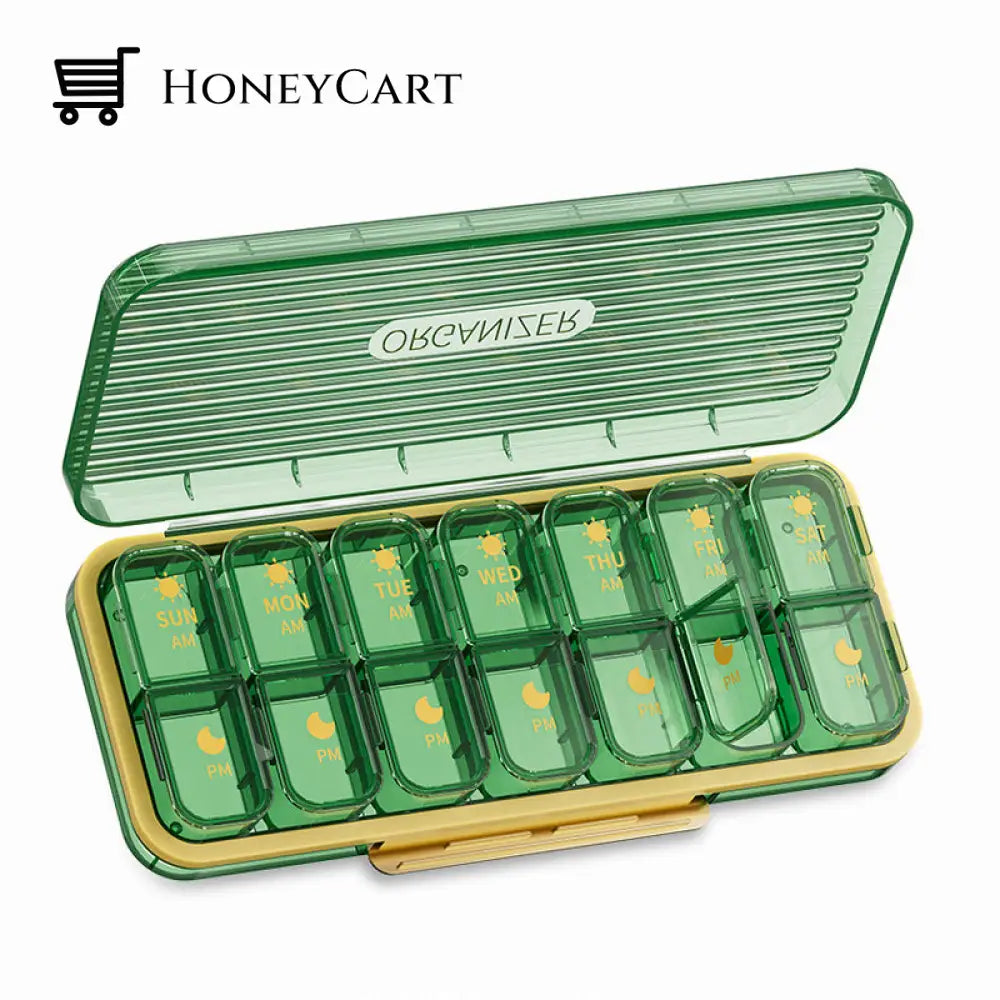 Weekly (7-Day) Pill Box 14 Slots / 1 Pc Green