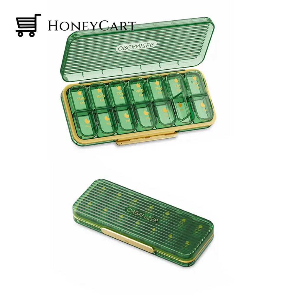 Weekly (7-Day) Pill Box 14 Slots / 2 Pcs Green