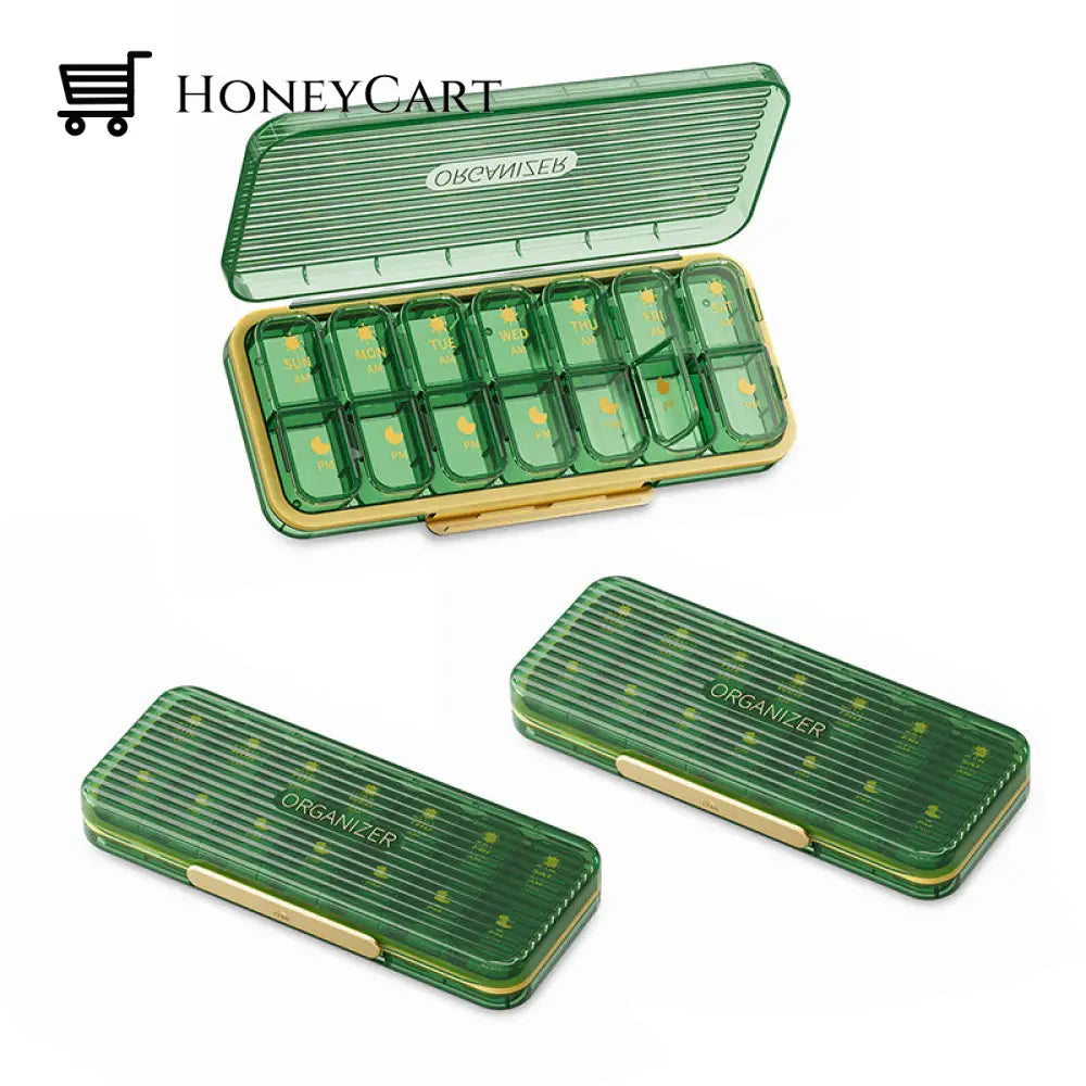 Weekly (7-Day) Pill Box 14 Slots / 3 Pcs Green