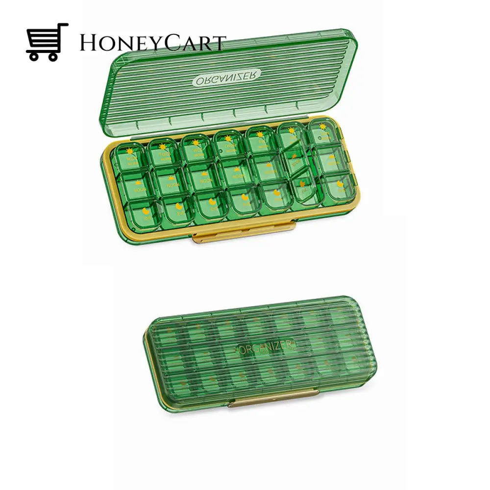 Weekly (7-Day) Pill Box 21 Slots / 2 Pcs Green