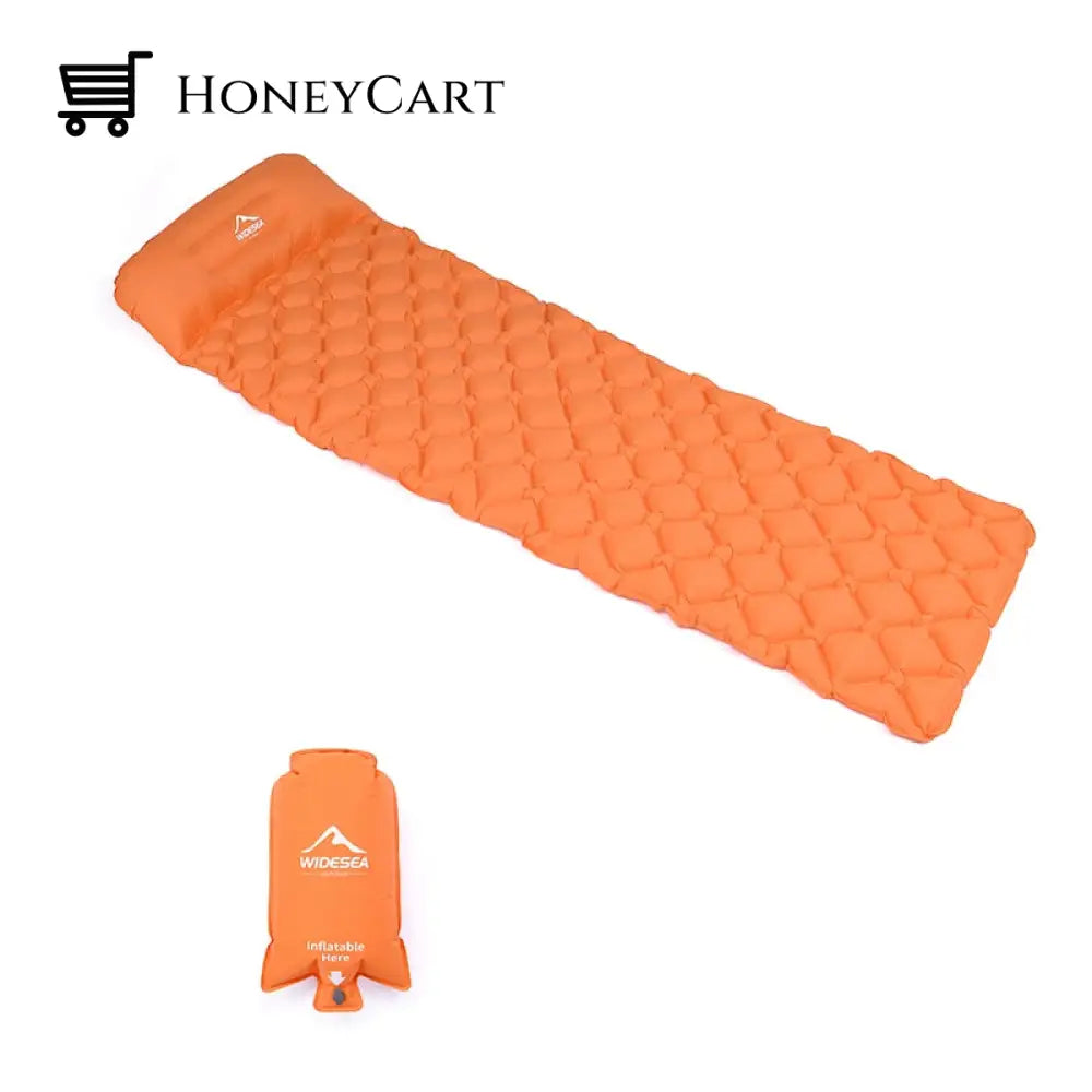 Widesea Inflatable Air Camping Sleeping Pad Orange With Air Bag Pads