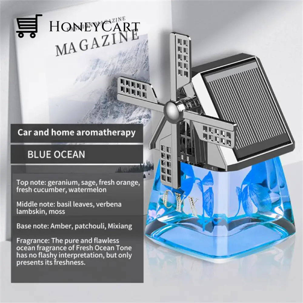 Windmill Solar Energy Rotating Aromatherapy Car Air Freshener Blue