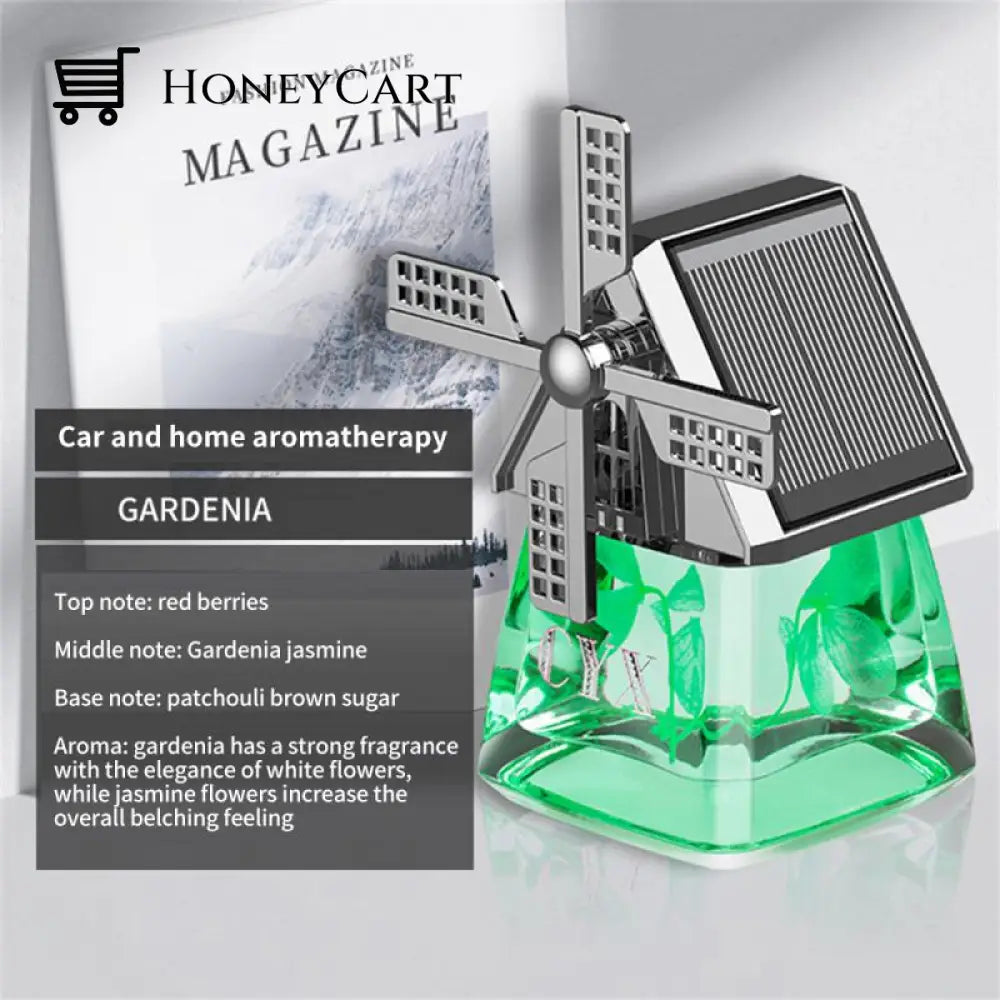 Windmill Solar Energy Rotating Aromatherapy Car Air Freshener Green