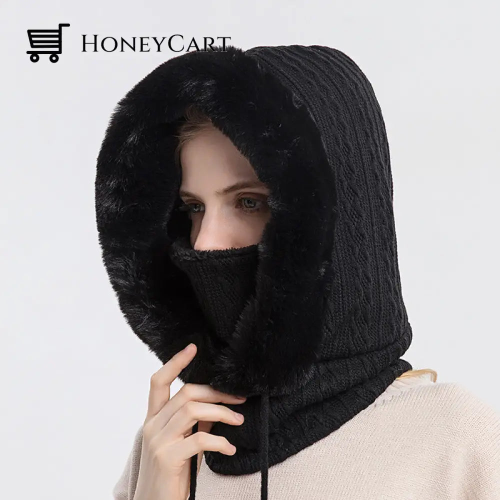 Windproof Knitted Hat For Winter Black
