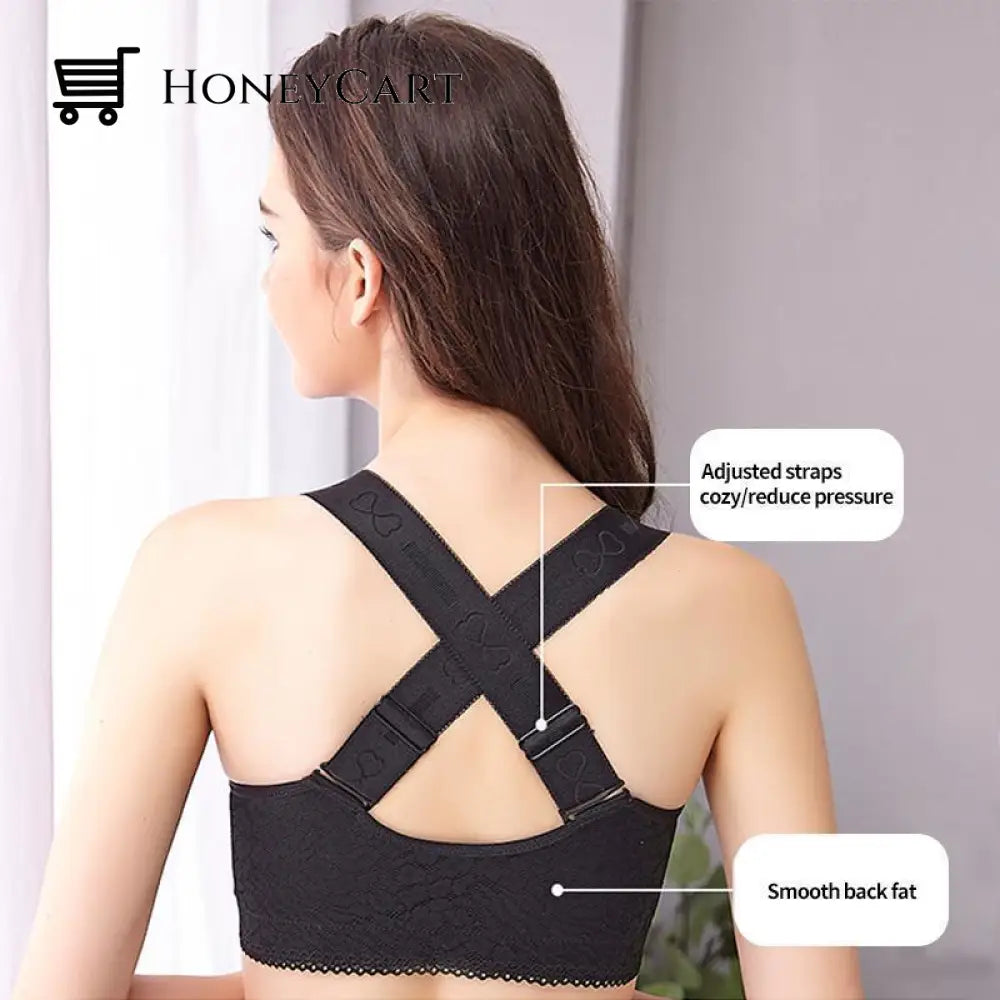 Wireless Front Closure Criss Cross Straps Lace Bras Unterwäsche