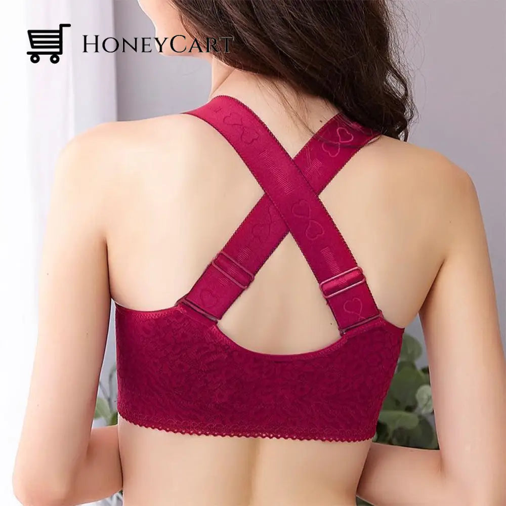 Wireless Front Closure Criss Cross Straps Lace Bras Unterwäsche