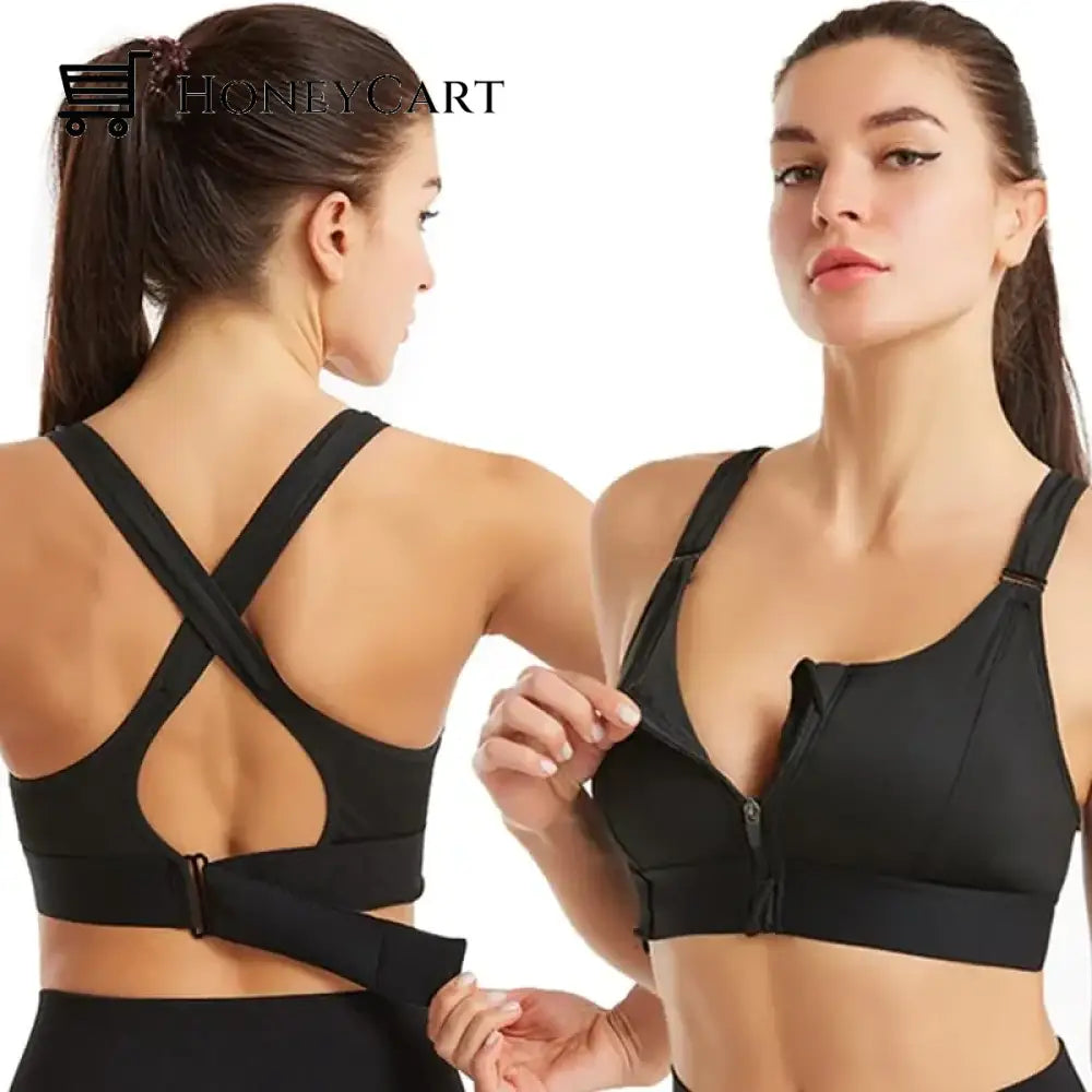 Wireless Support Super Tight Impact Resistant Zipper Sports Bra Black / S Underwear