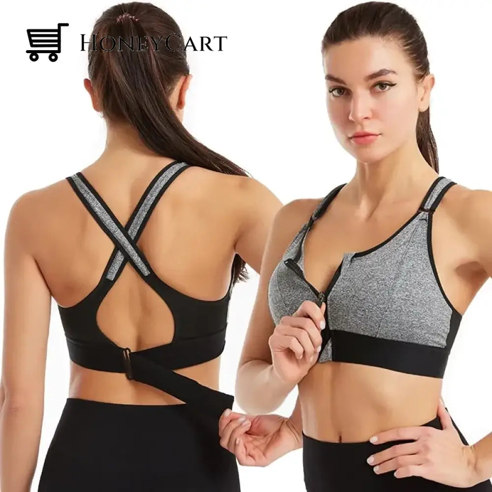 Wireless Support Super Tight Impact Resistant Zipper Sports Bra Grey / S Underwear