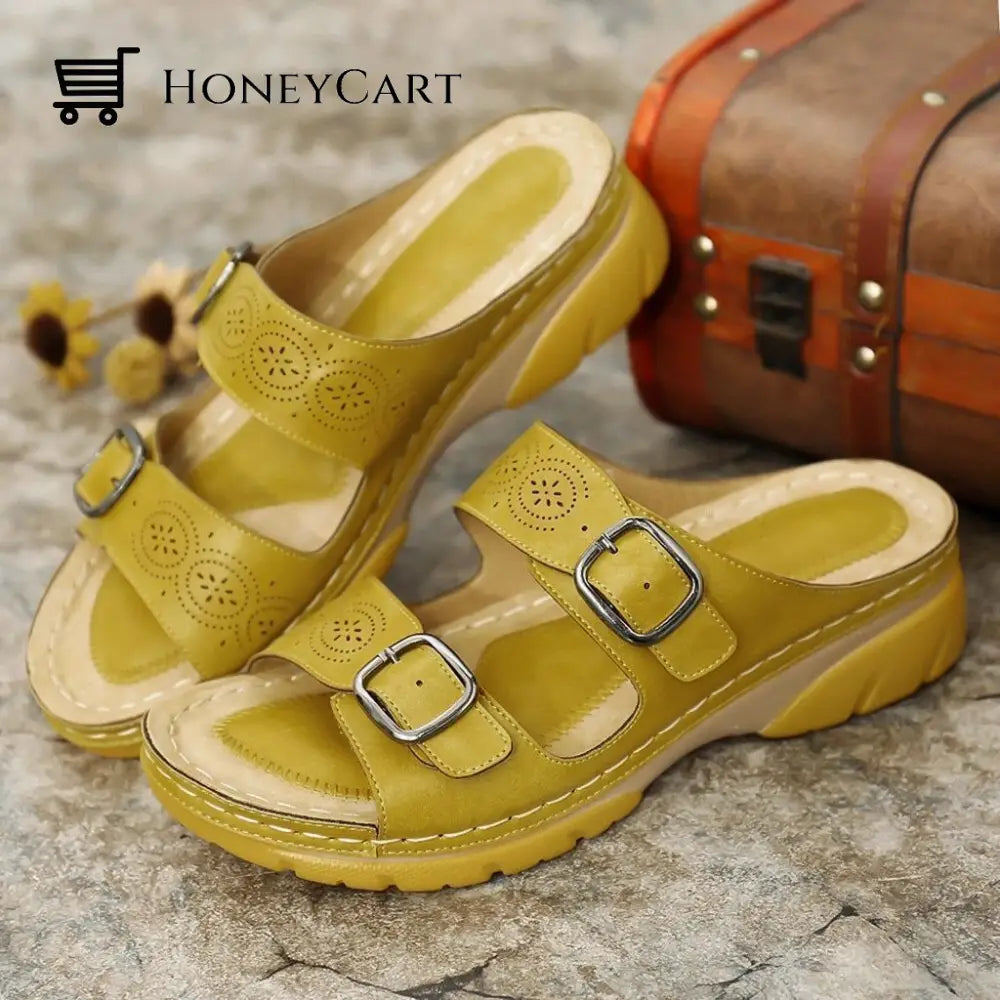 Woman Open Toe Orthopedic Comfy Sandals 4 Colors 2023 Design Yellow / Us 6 Shoes &