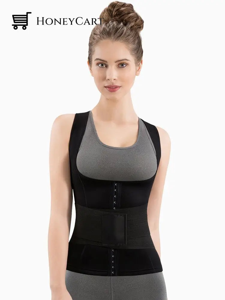 Women Body Shaper Cami Hot Waist Cincher With Trainer Belt Black / S