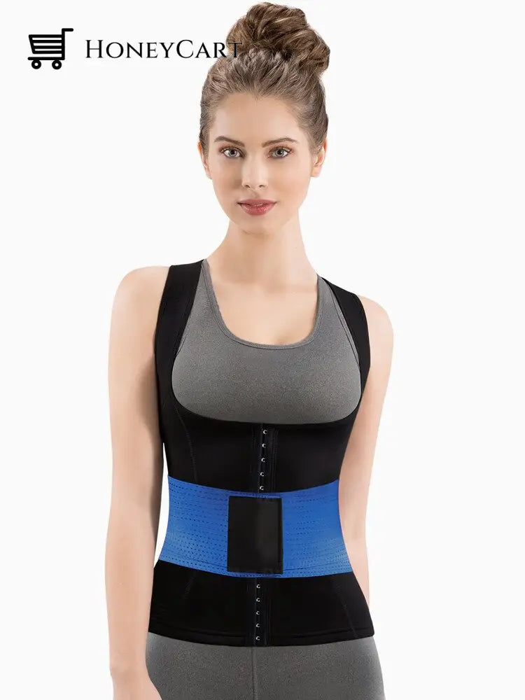 Women Body Shaper Cami Hot Waist Cincher With Trainer Belt Blue / S