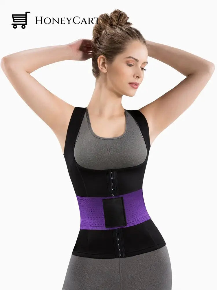 Women Body Shaper Cami Hot Waist Cincher With Trainer Belt Purple / S