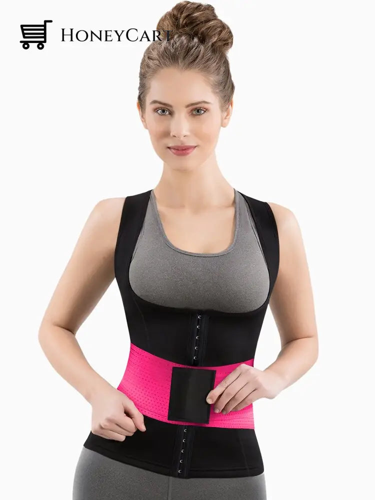 Women Body Shaper Cami Hot Waist Cincher With Trainer Belt Red / S