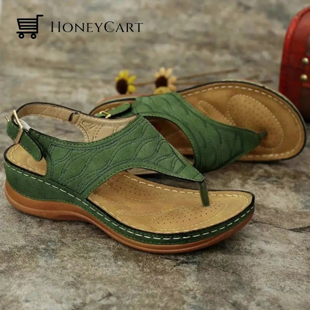 Women Buckle Wedge Embroidered Platform Fashion Sandals Green / 5.5 Orthopedic