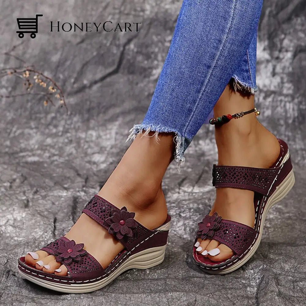 Women Casual Shoes Vintage Flower Fish Mouth Sandals Wjj-0718