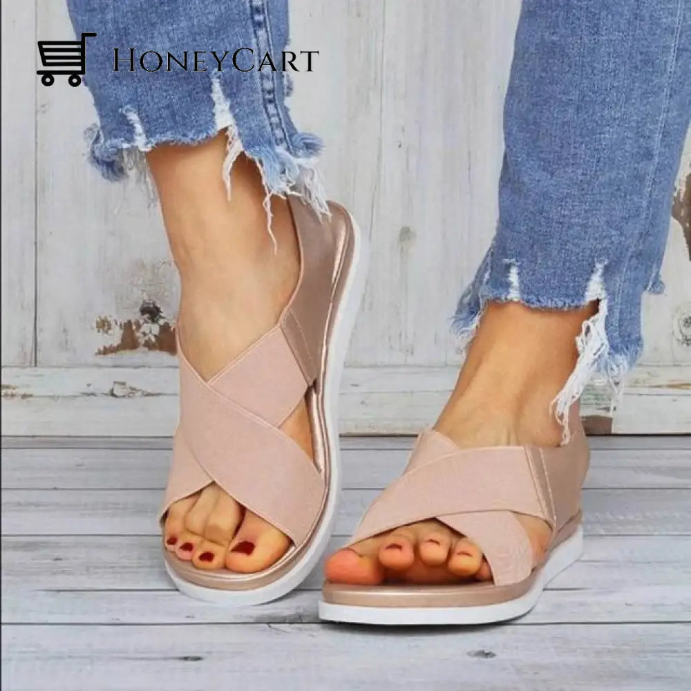 Women Comfy Slip-On Elastic Strap Outdoor Sandals Rose Gold / 6 Orthopedic Bunion Sandals