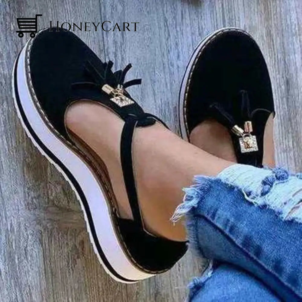 Women Cut Out Cage Closed Toe Flat Wedge Sandals Black / 5 Wedge Platform Sandals