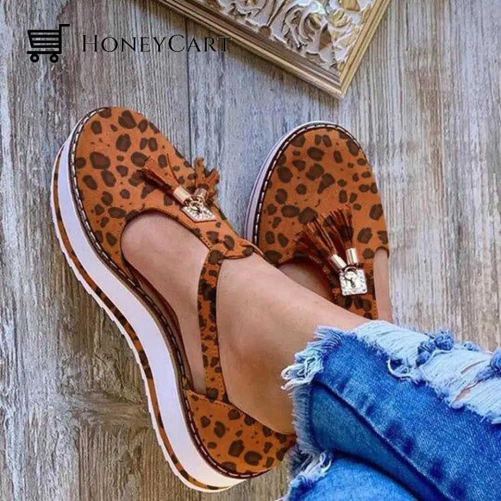 Women Cut Out Cage Closed Toe Flat Wedge Sandals Leopard / 5 Wedge Platform Sandals
