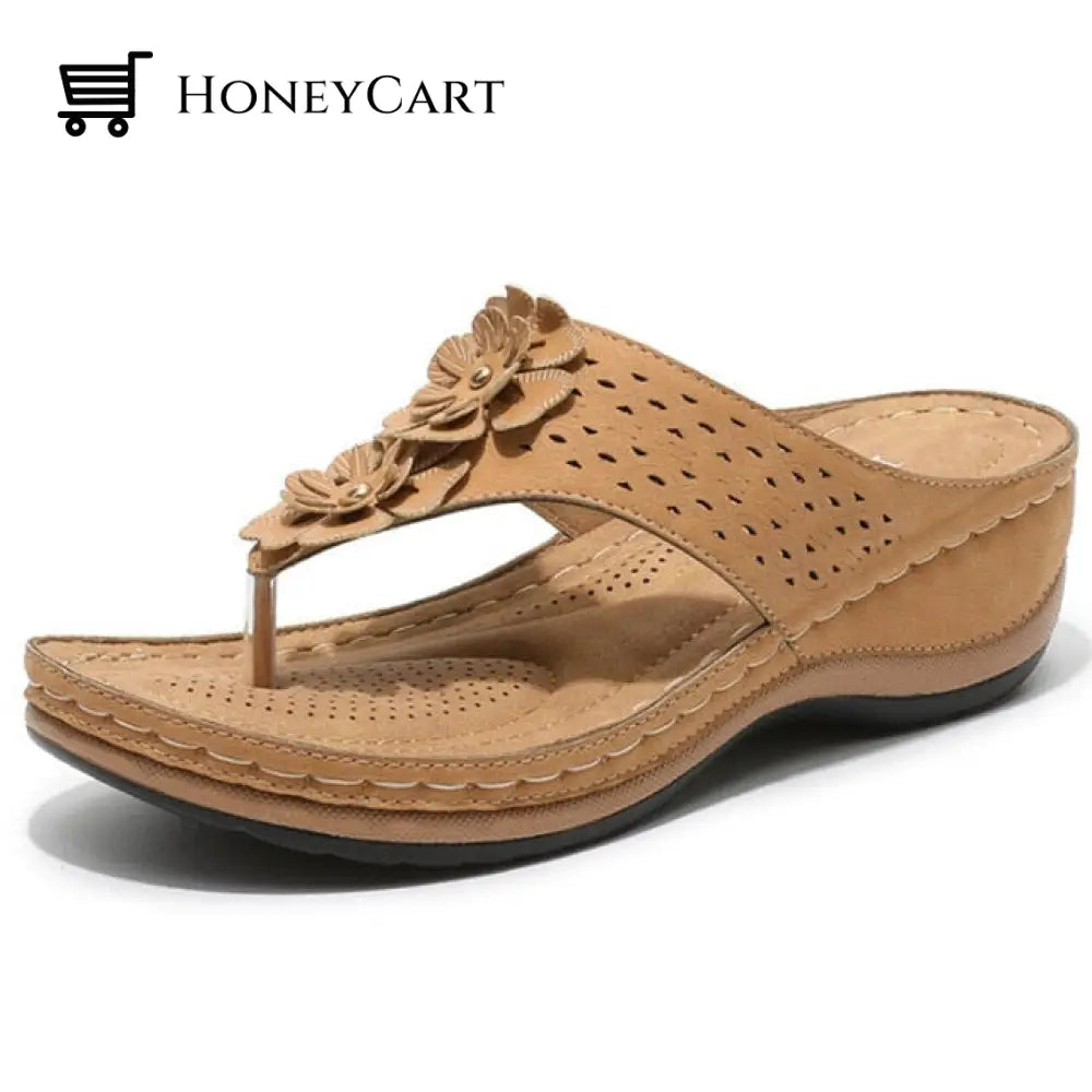 Women Fashionable Flower Style Wedge Sandals Brown / 5 Woman Bunion